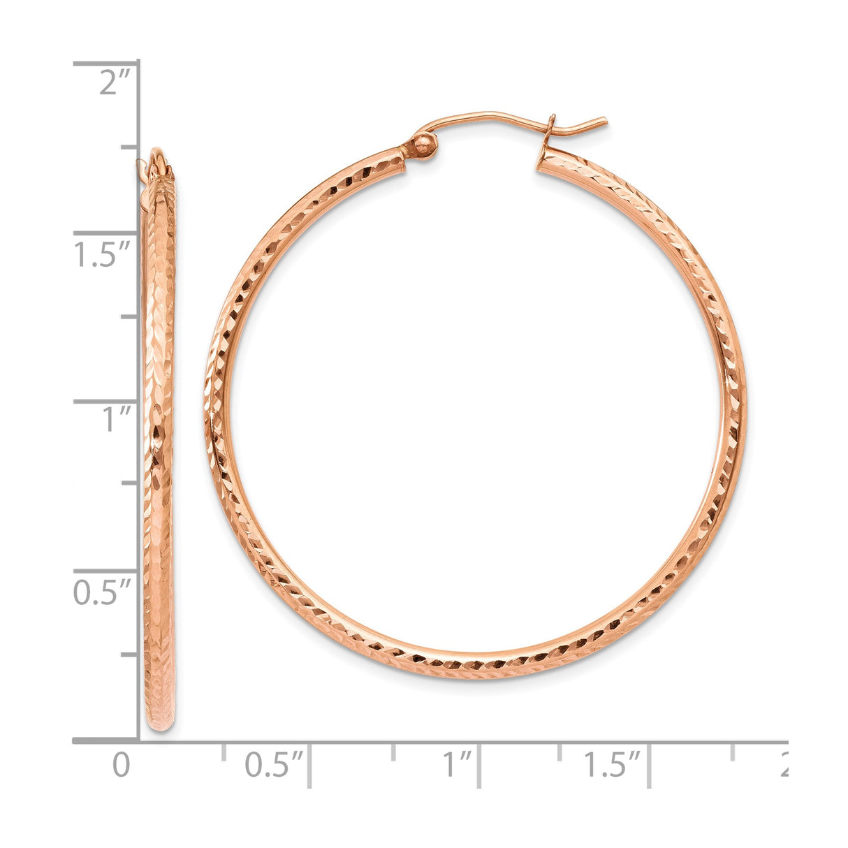 10k Rose Gold Hoop Earrings with Hammered Diamond Cut Texture, Lightweight Modern Design