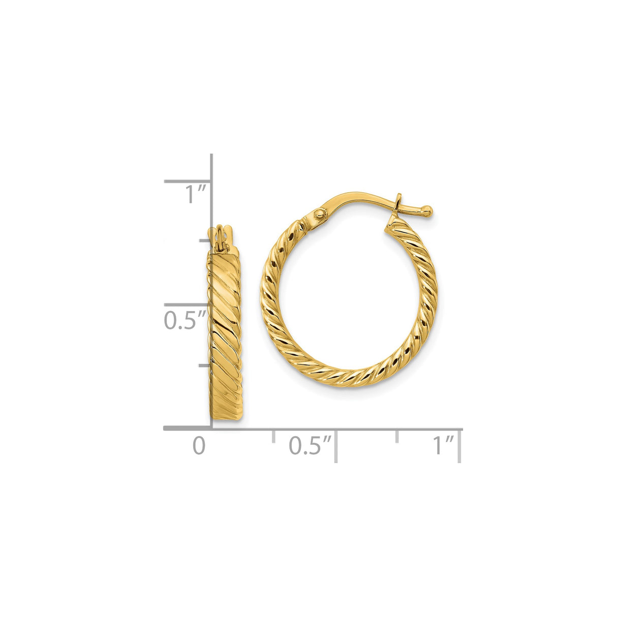 10k Yellow Gold Hoop Earrings, Twisted Rope Design with Polished Finish, Medium Size