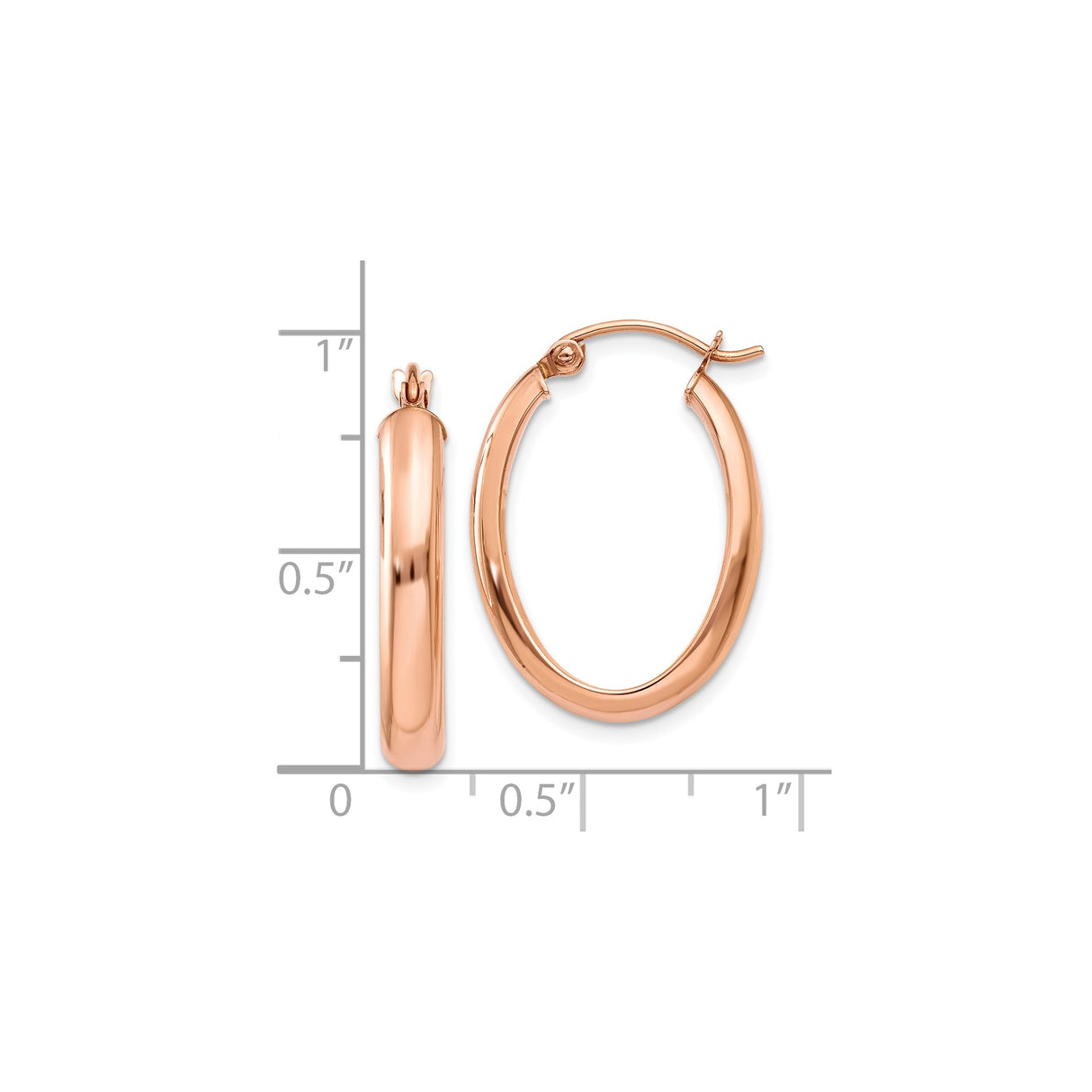 10k Rose Gold Oval Hoop Earrings, Polished Finish, Lightweight Latch Back, Minimalist Style