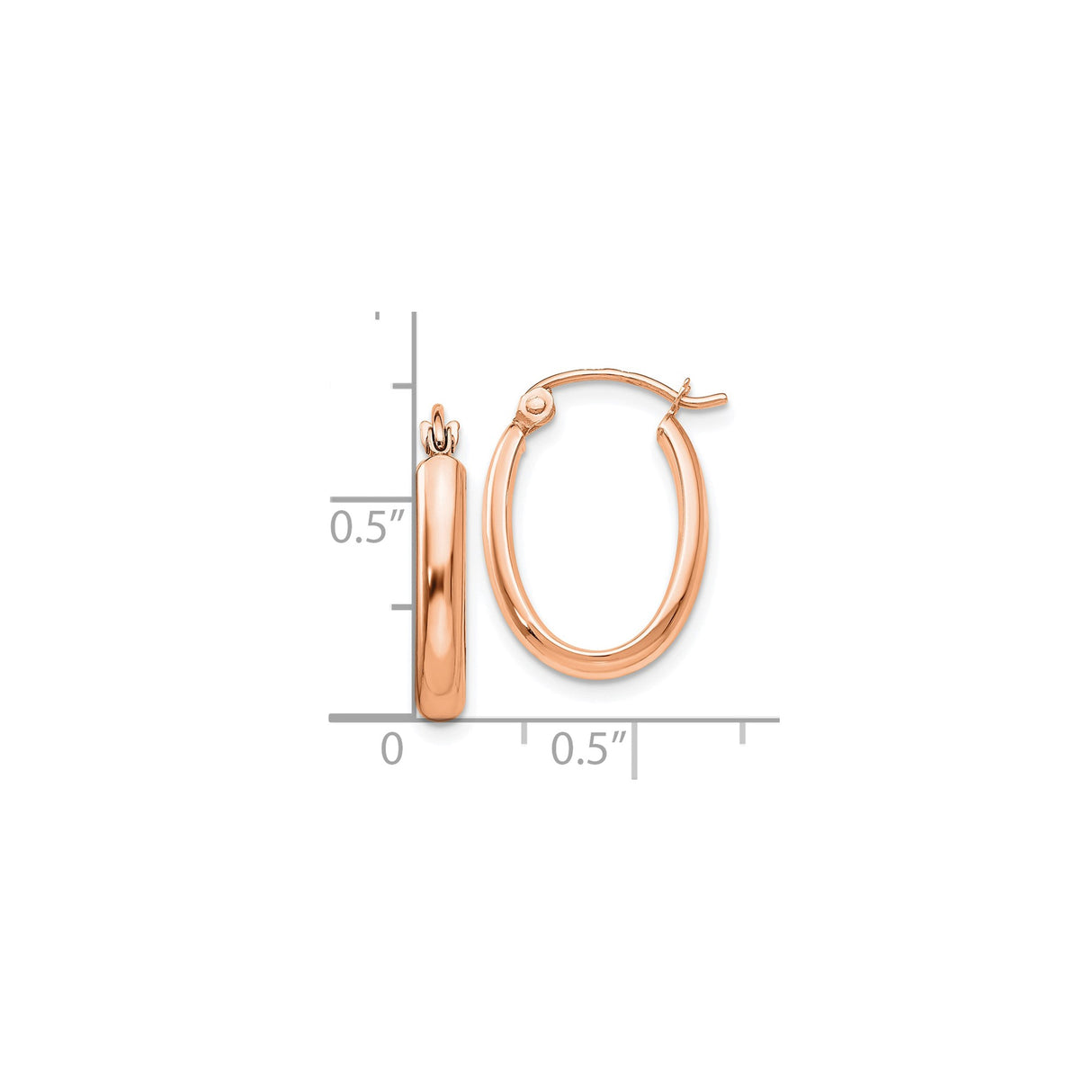 10k Rose Gold Oval Hoop Earrings, Smooth Polished Finish, Lightweight Minimalist Style for Women