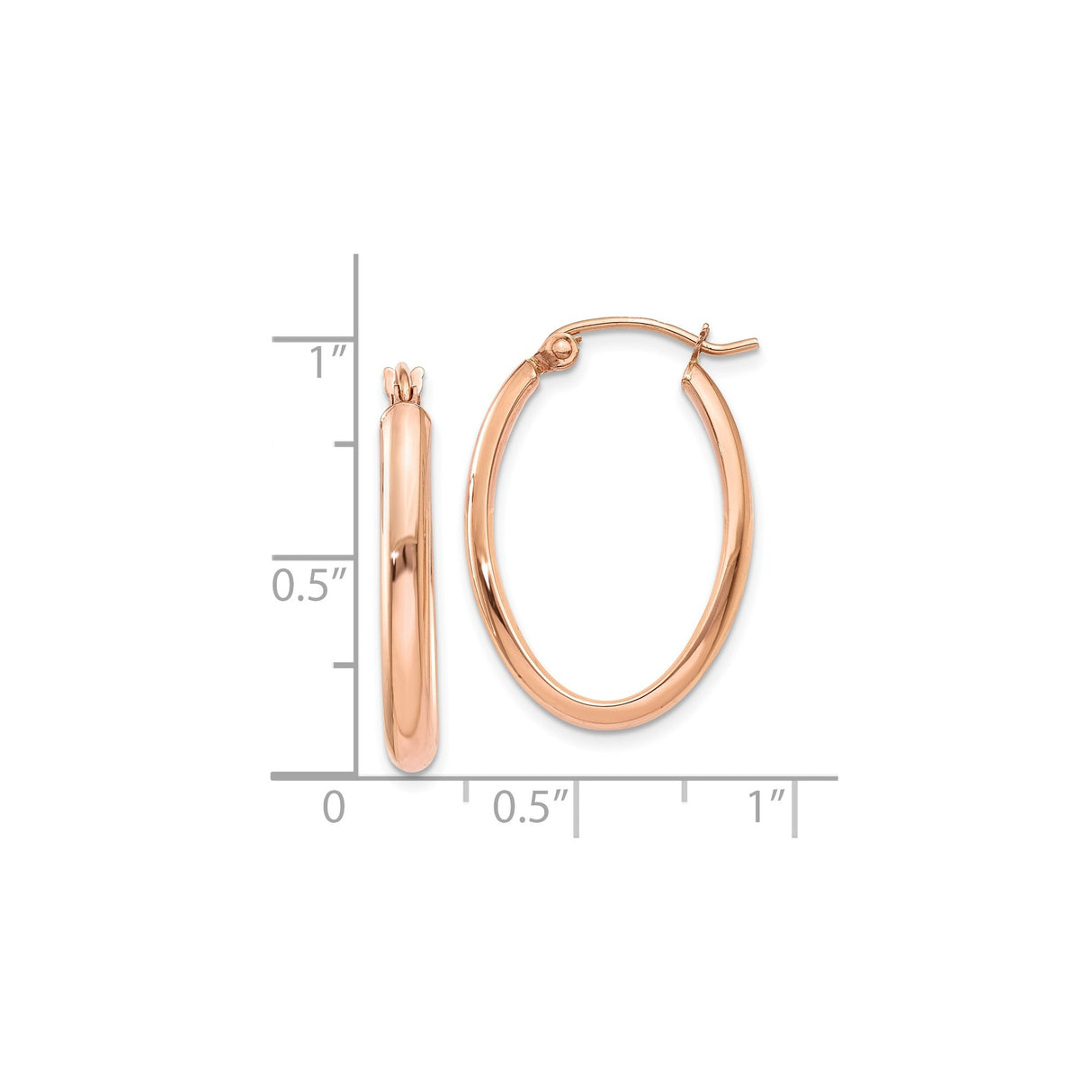 10k Rose Gold Oval Hoop Earrings, Polished Finish, Latch Back, Lightweight Minimalist Design