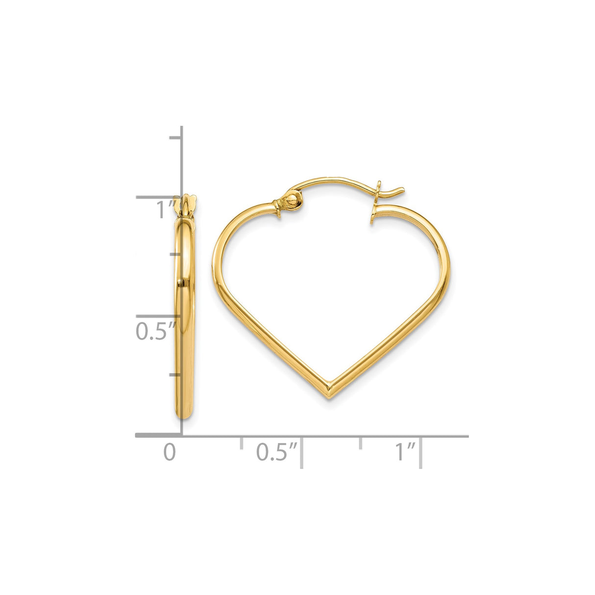 10k Yellow Gold Heart Shaped Hoop Earrings, Polished Finish, Lightweight Minimalist Style
