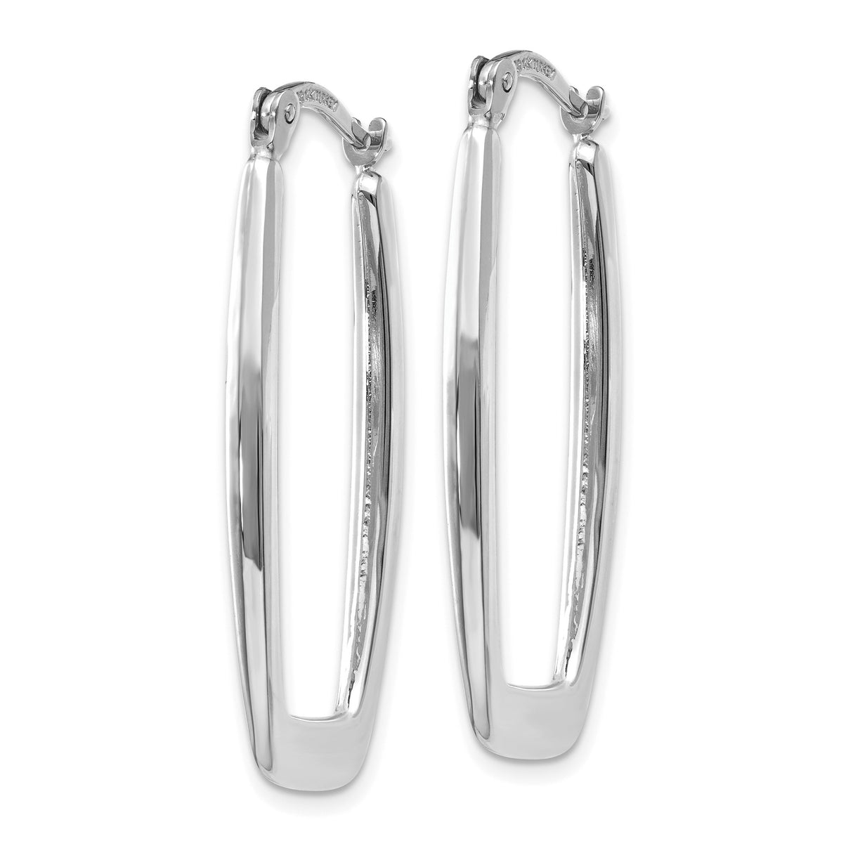 10k White Gold Rectangle Hoop Earrings, Sleek Polished Modern Minimalist Design for Women