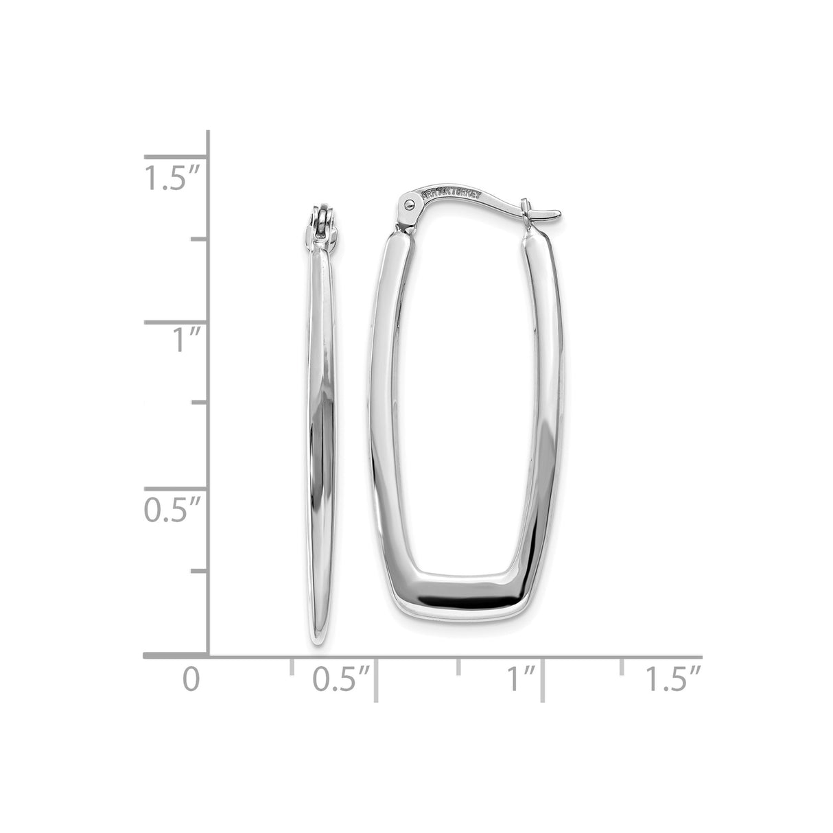 10k White Gold Rectangle Hoop Earrings, Sleek Polished Modern Minimalist Design for Women