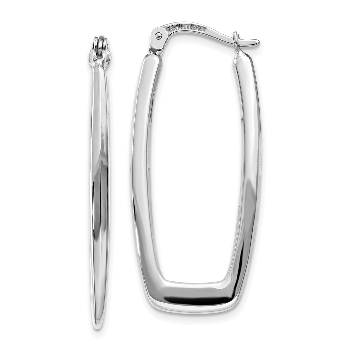 10k White Gold Rectangle Hoop Earrings, Sleek Polished Modern Minimalist Design for Women