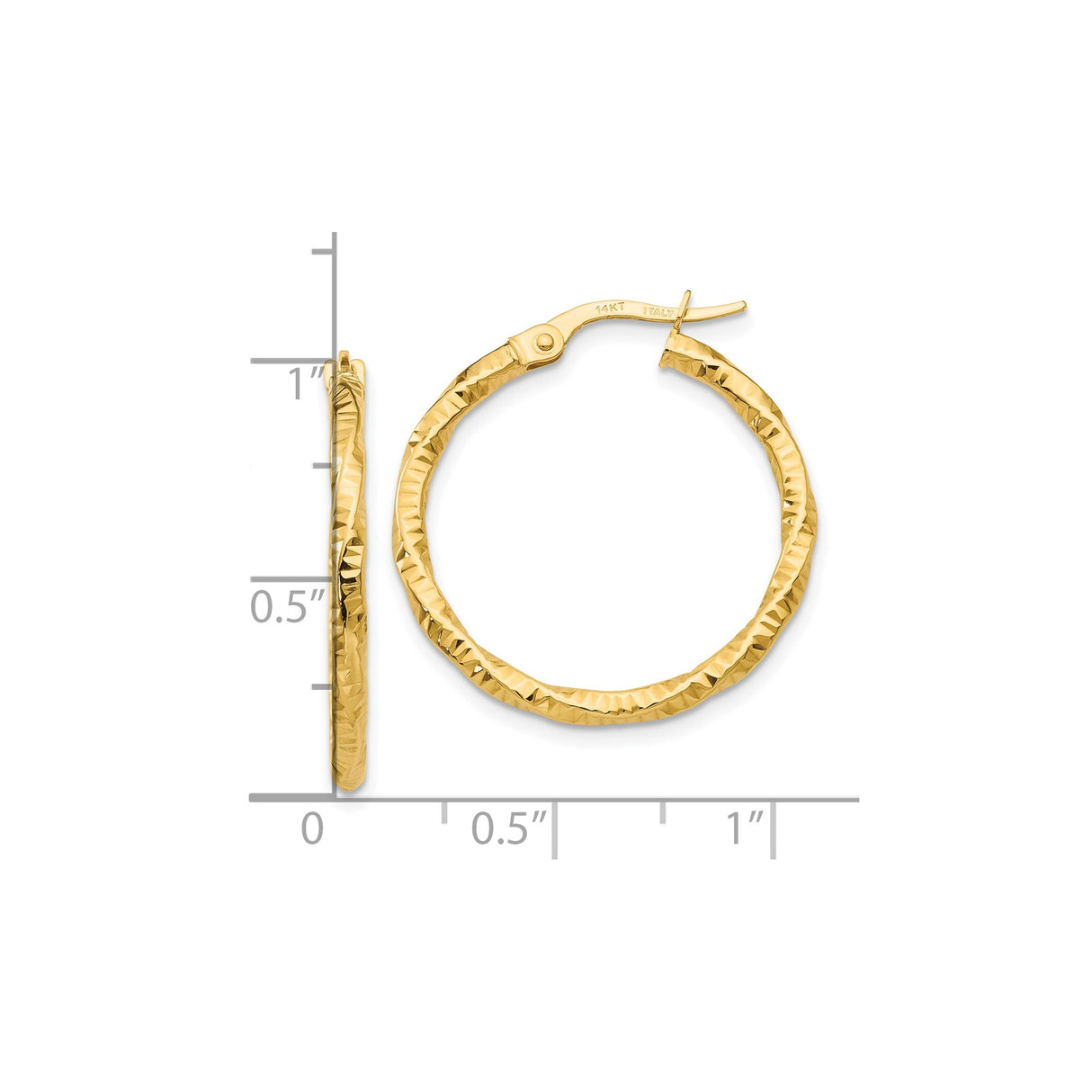 10k Yellow Gold Hoop Earrings with Hammered Finish and Twisted Design