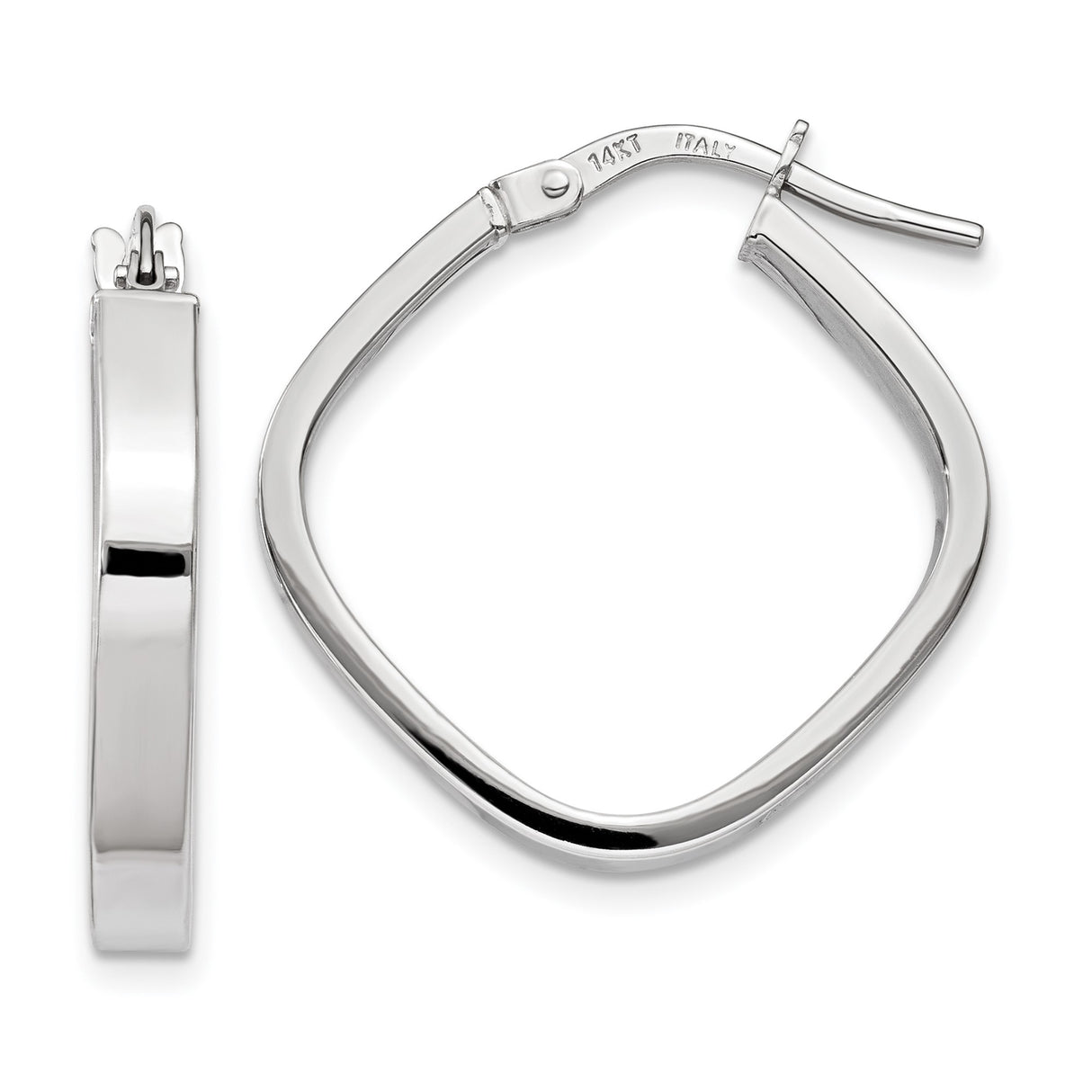 10k White Gold Square Hoop Earrings, Sleek Modern Italian Design for Women
