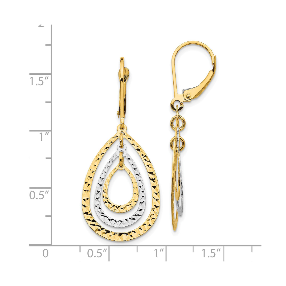 10k Two-Tone Gold Teardrop Dangle Earrings with Textured Diamond Cut Finish for Women