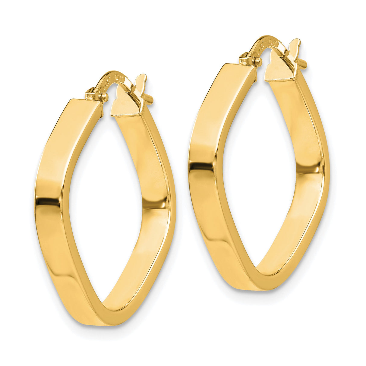 10k Yellow Gold Twisted Square Hoop Earrings, Modern Geometric Design, Lightweight for Women