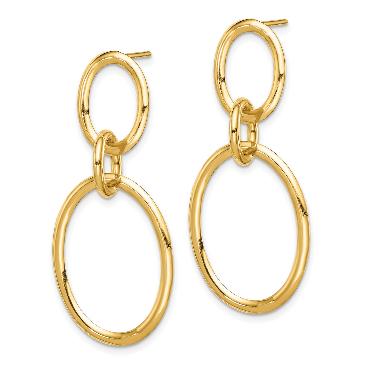 10k Yellow Gold Dangle Earrings with Open Double Oval Link Design, Lightweight Modern Style