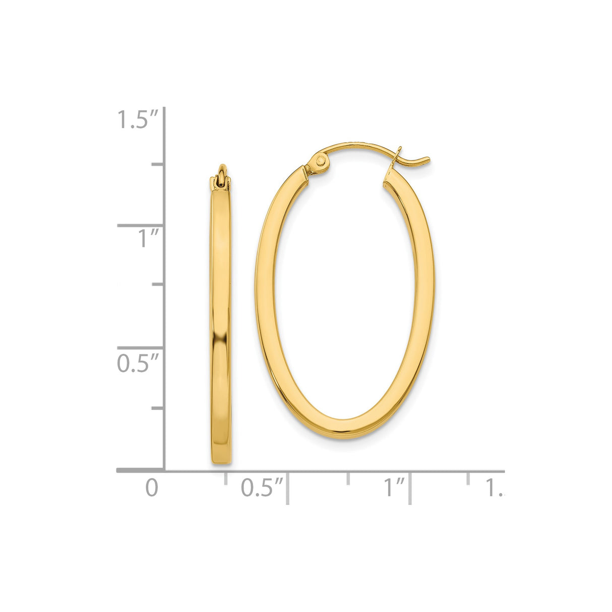 10k Yellow Gold Oval Hoop Earrings, Polished Finish, Secure Latch Back, Medium Size, Minimalist Style