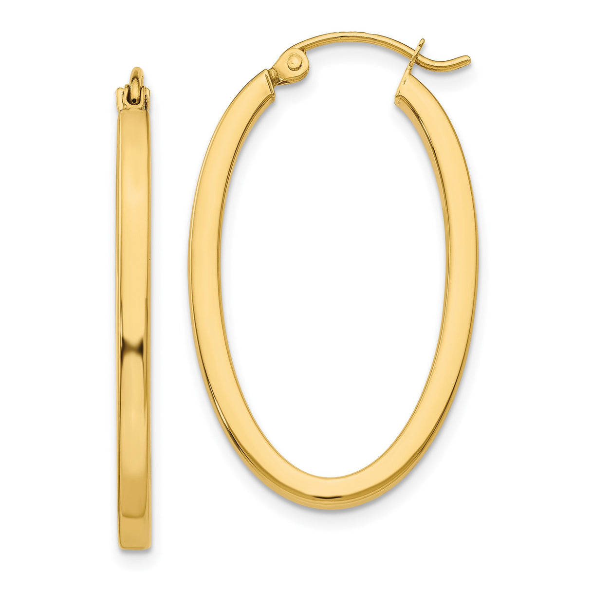 10k Yellow Gold Oval Hoop Earrings, Polished Finish, Secure Latch Back, Medium Size, Minimalist Style