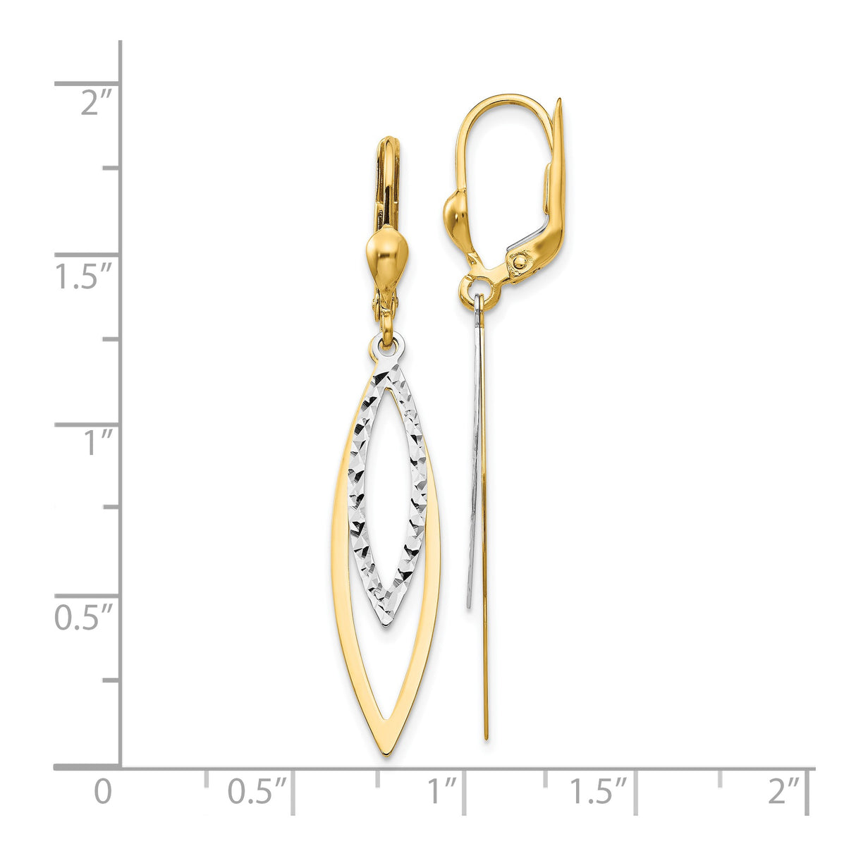10k Two-Tone Gold Dangle Earrings, Marquise Double Drop with Polished and Diamond-Cut Accents
