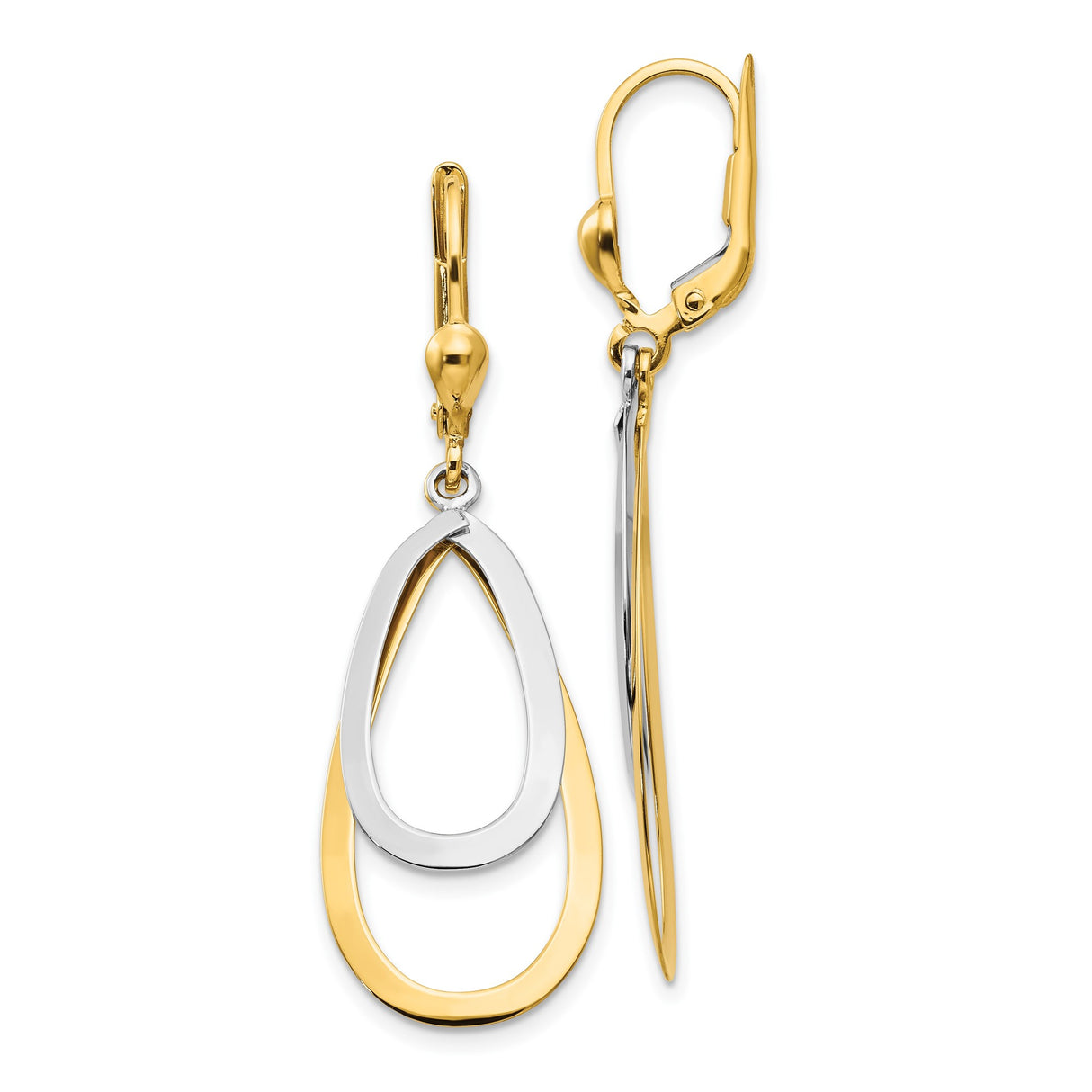 10k Yellow Gold Leverback Dangle Earrings with Interlocking Teardrop Design for Women