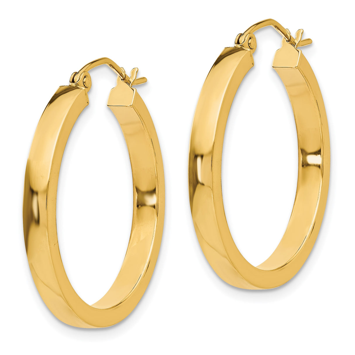 10k Yellow Gold Hoop Earrings, Polished Round Hoops with Latch Back, Lightweight Minimalist Design