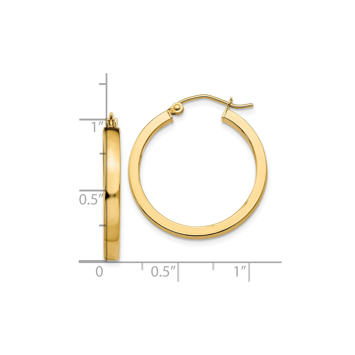 10k Yellow Gold Hoop Earrings, Polished Round Hoops with Latch Back, Lightweight Minimalist Design