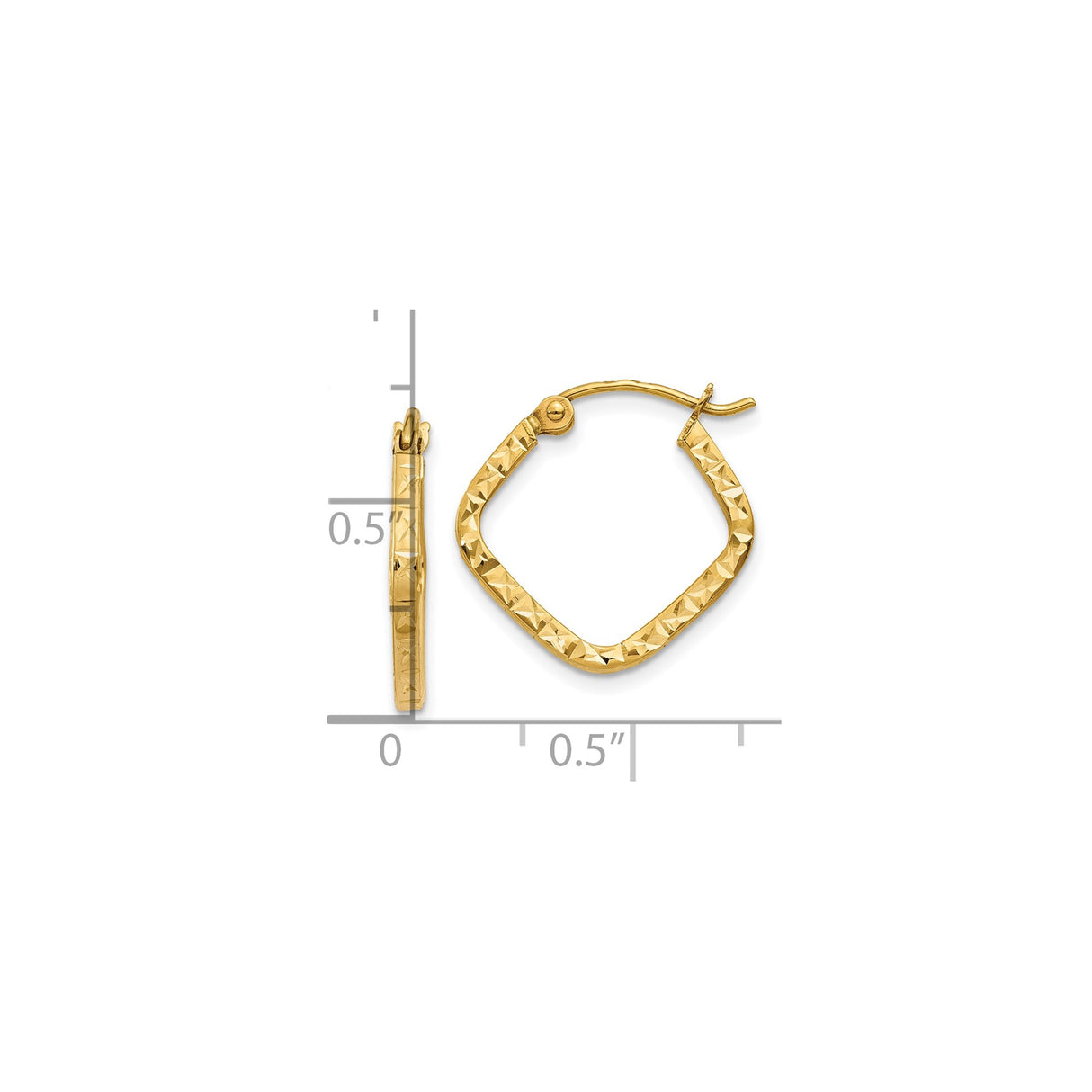 10k Yellow Gold Square Hoop Earrings, Diamond Cut Faceted Starburst Pattern