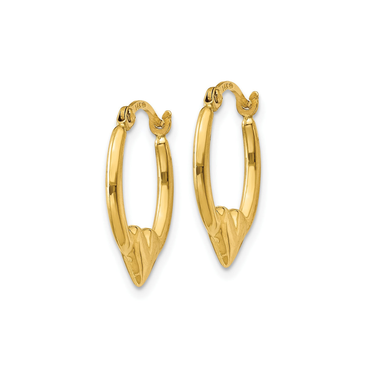 10k Yellow Gold Heart Hoop Earrings with Polished Finish and Hinged Closure for Women