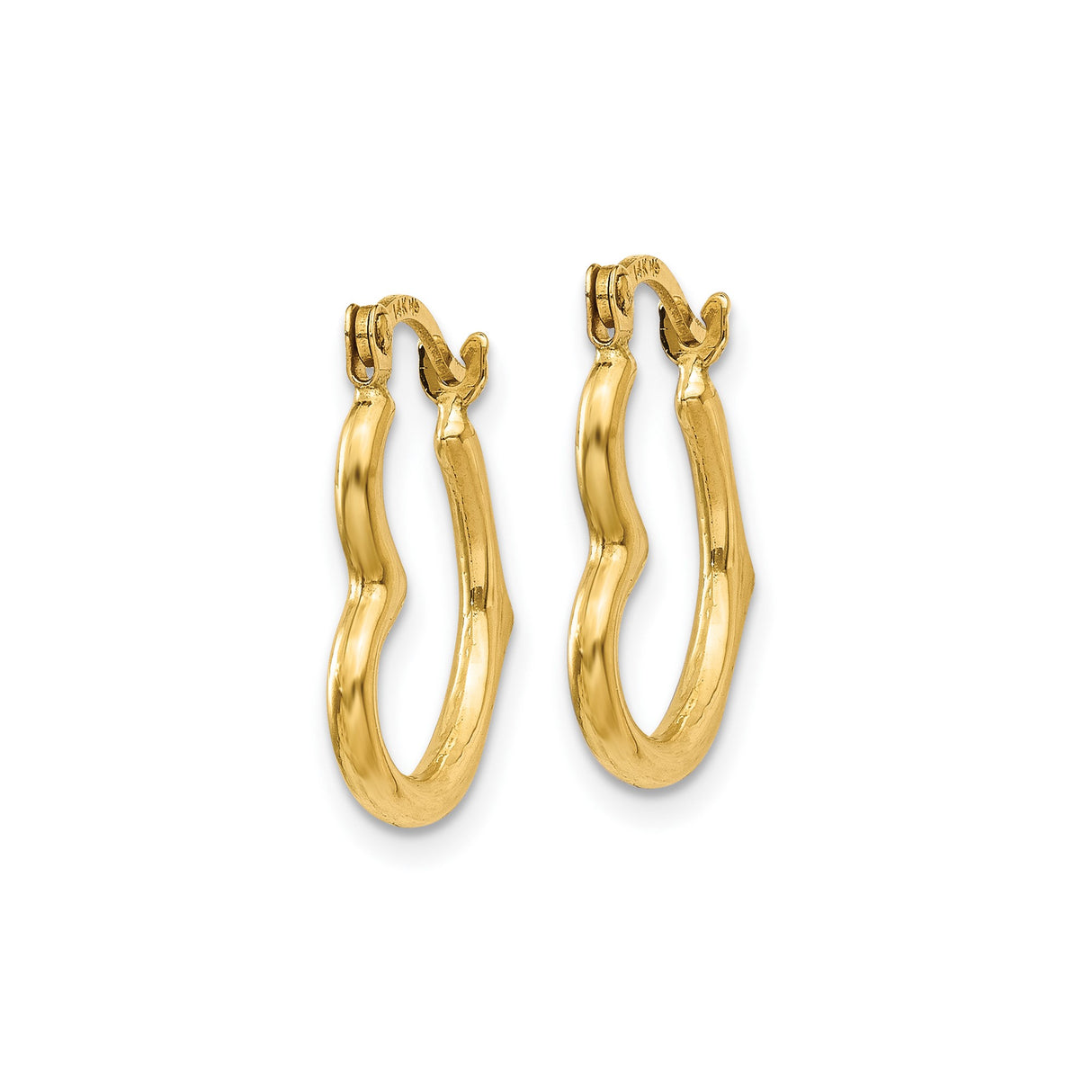 10k Yellow Gold Hoop Earrings with Wavy Bamboo Design, Lightweight Latch Back Hoops for Women