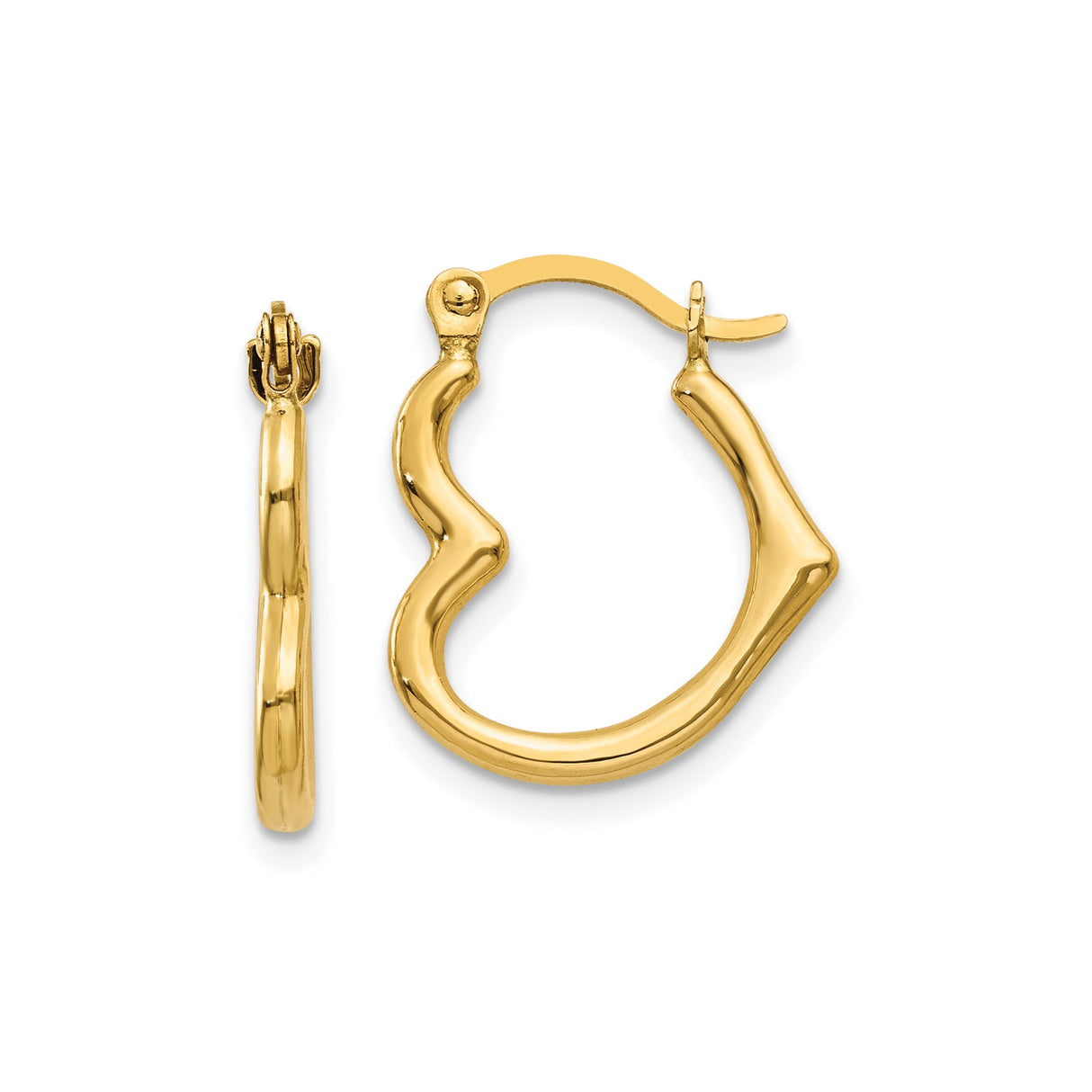 10k Yellow Gold Hoop Earrings with Wavy Bamboo Design, Lightweight Latch Back Hoops for Women