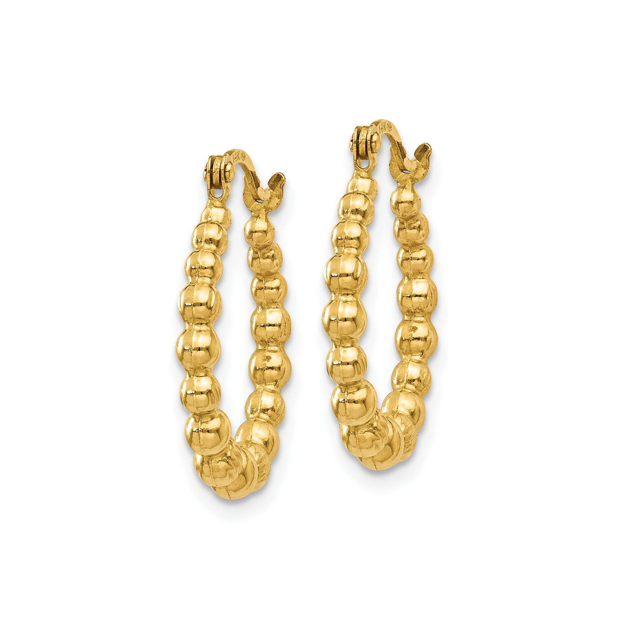 10k Yellow Gold Hoop Earrings, Beaded Ribbed and Polished Texture, Vintage Inspired