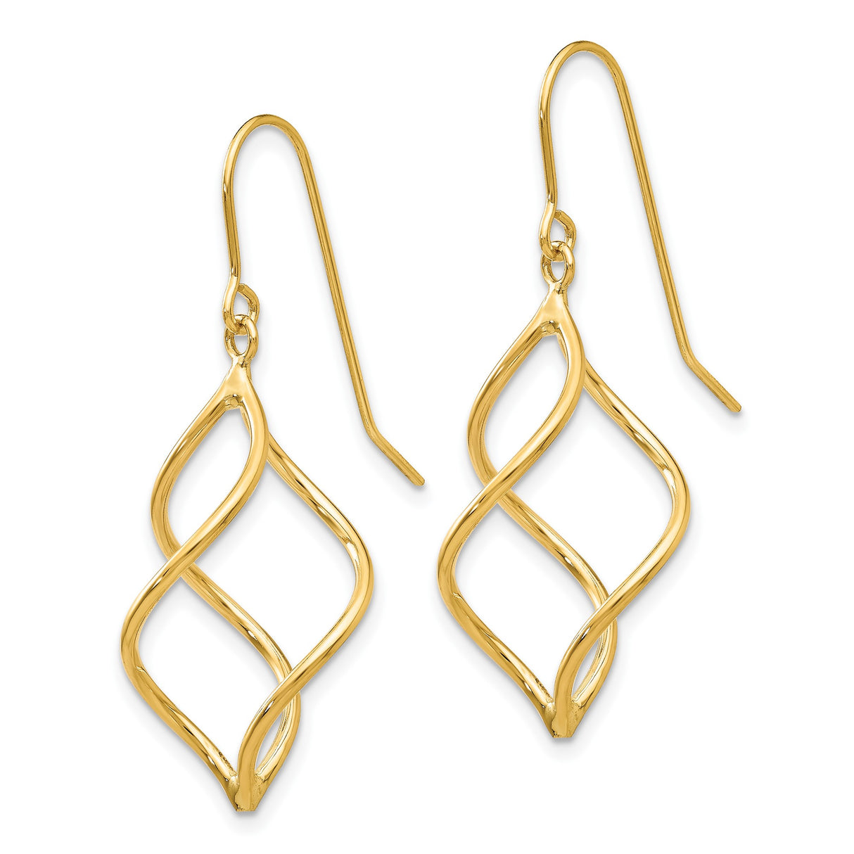 10k Yellow Gold Dangle Earrings with Open Swirl Twist Design, Polished Minimalist Style