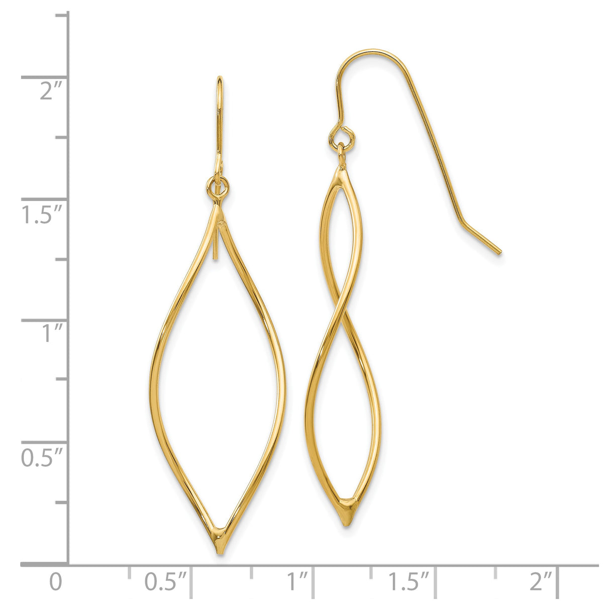 10k Yellow Gold Dangle Earrings with Open Marquise and Twist Design for Women