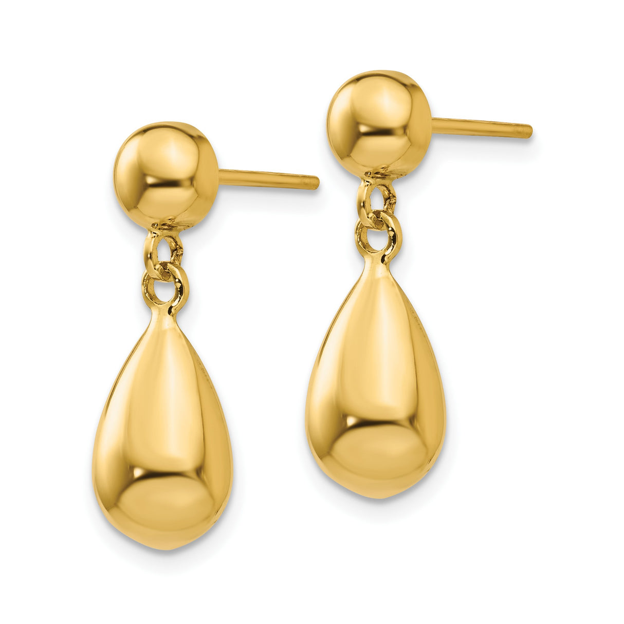 10k Yellow Gold Teardrop Dangle Earrings, Polished Hollow Drop Design for Women
