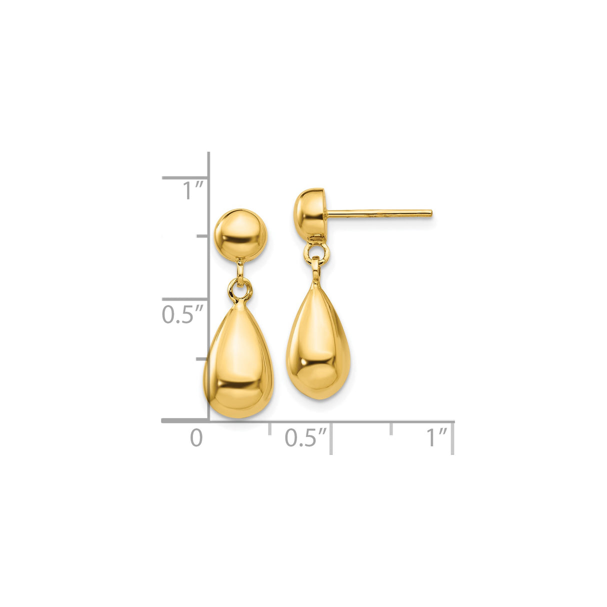 10k Yellow Gold Teardrop Dangle Earrings, Polished Hollow Drop Design for Women