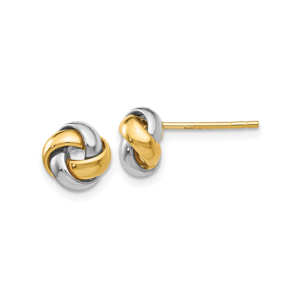 10k Yellow Gold Love Knot Stud Earrings, Two-Tone Intertwined Knot Design for Women