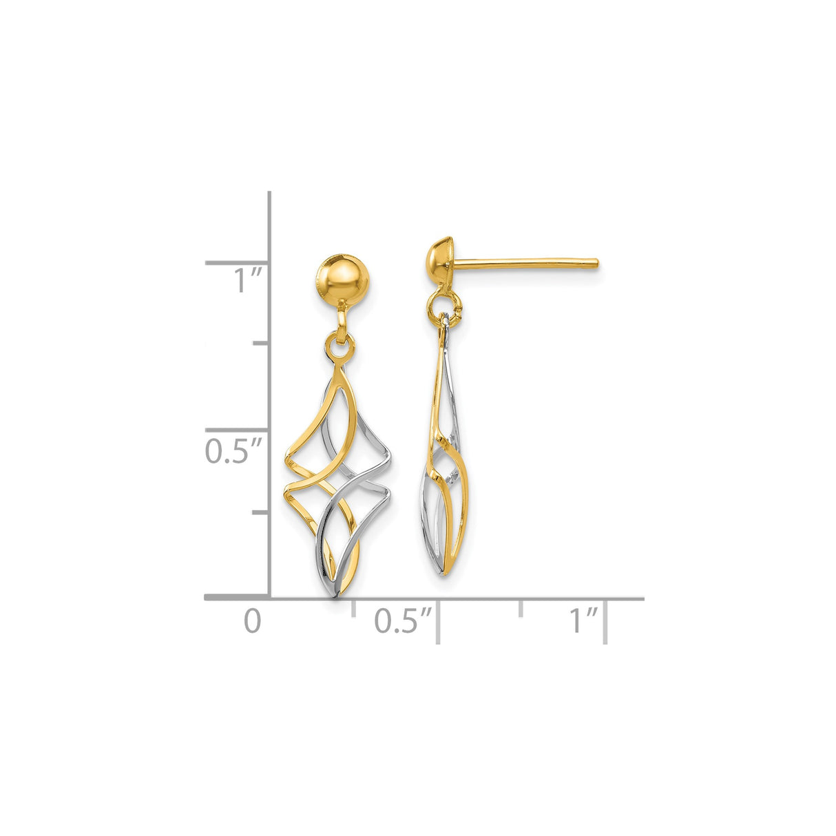 10k Two-Tone Gold Dangle Earrings with Abstract Open Twist Design for Women