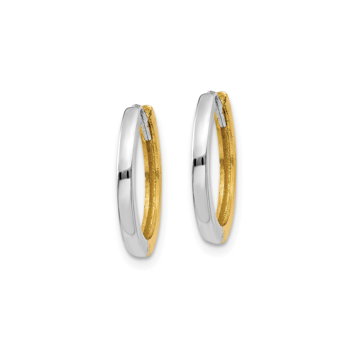 10k Yellow Gold Hoop Earrings, Two-Tone Small Round Hoops, Polished Minimalist Style for Women