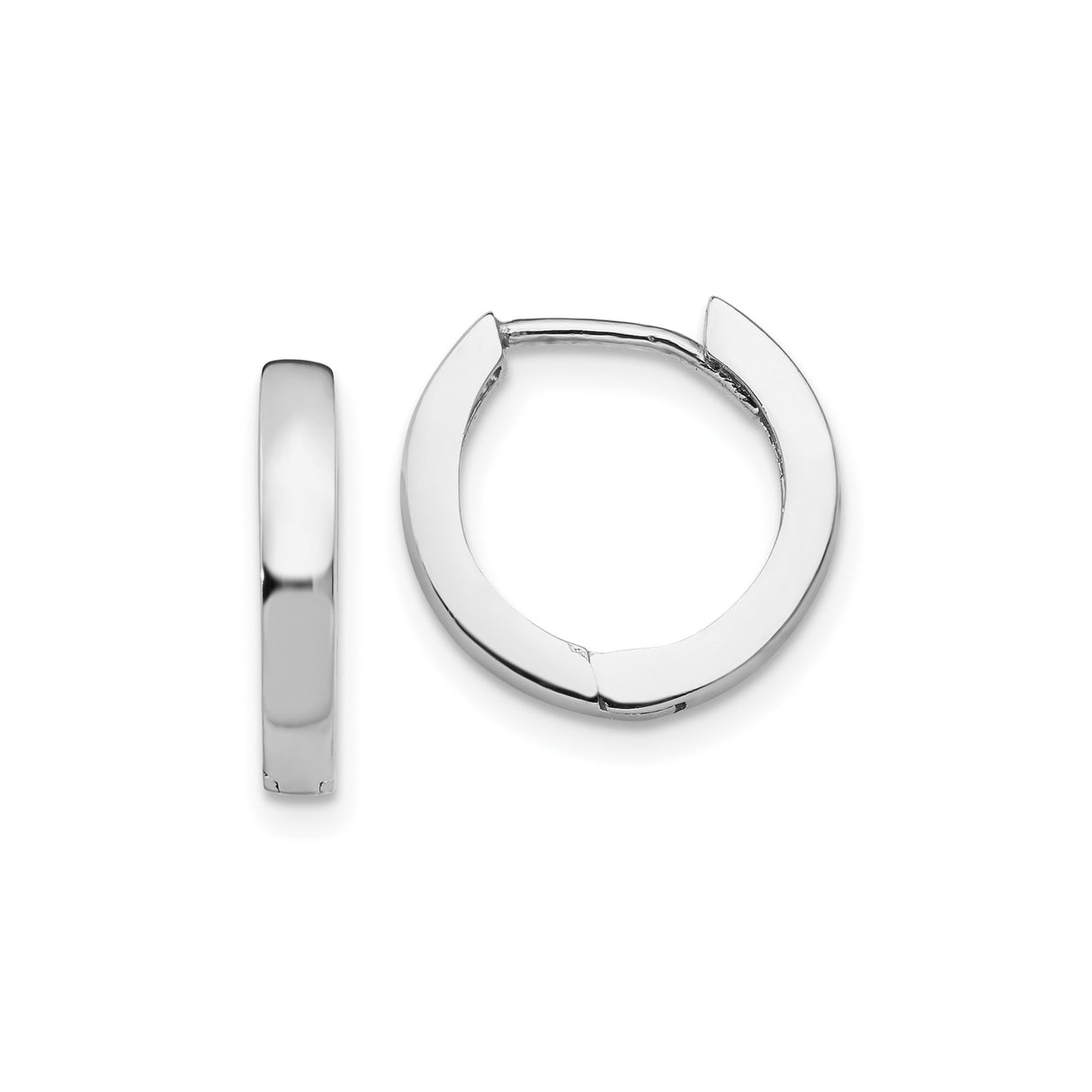 10k White Gold Hoop Earrings, Minimalist Hinged Design, Unisex Lightweight Polished Style