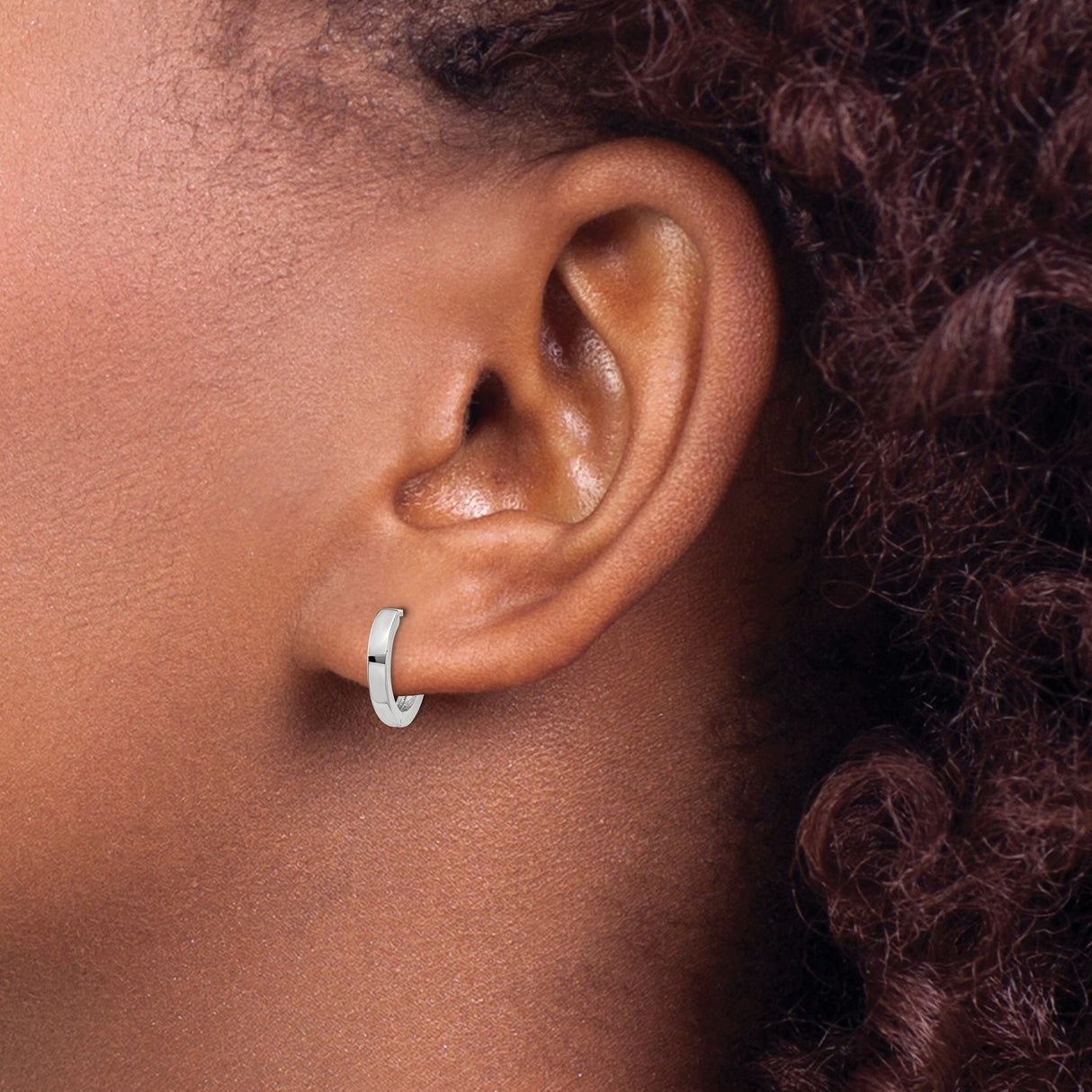 10k White Gold Huggie Hoop Earrings, Small Polished Minimalist Hoops, Unisex Modern Style