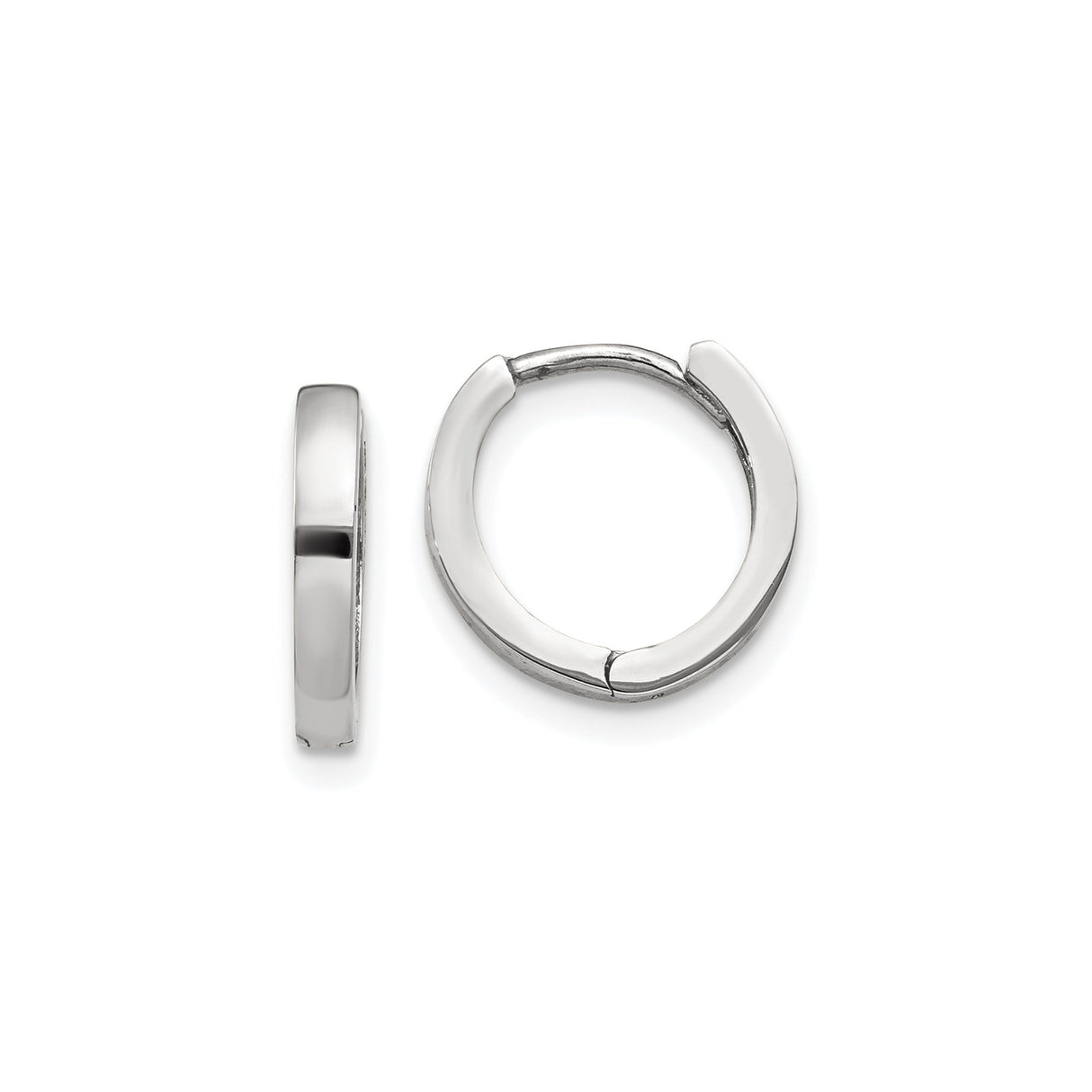 10k White Gold Huggie Hoop Earrings, Small Polished Minimalist Hoops, Unisex Modern Style