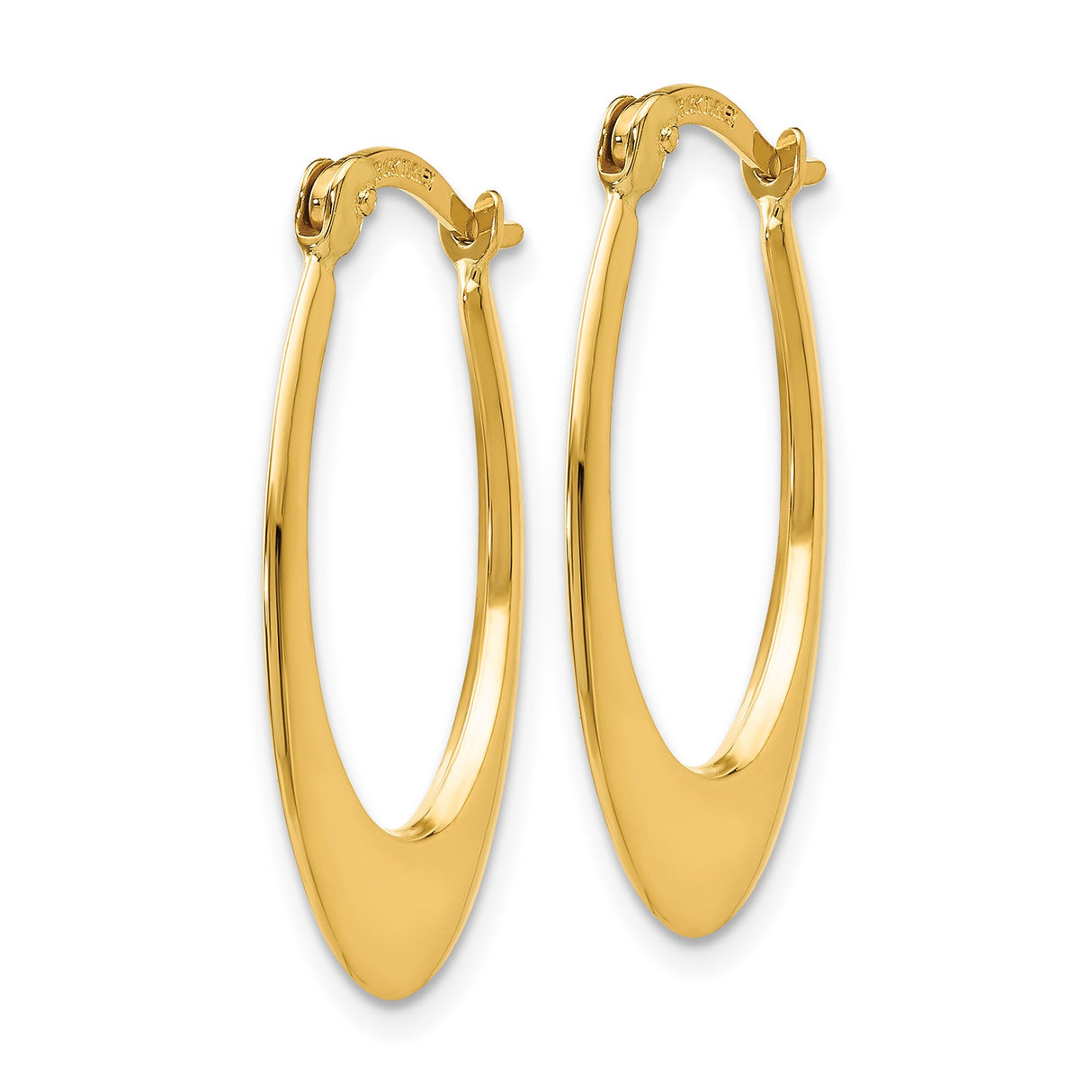 10k Yellow Gold Teardrop Hoop Earrings, Lightweight Polished Oval Minimalist Design