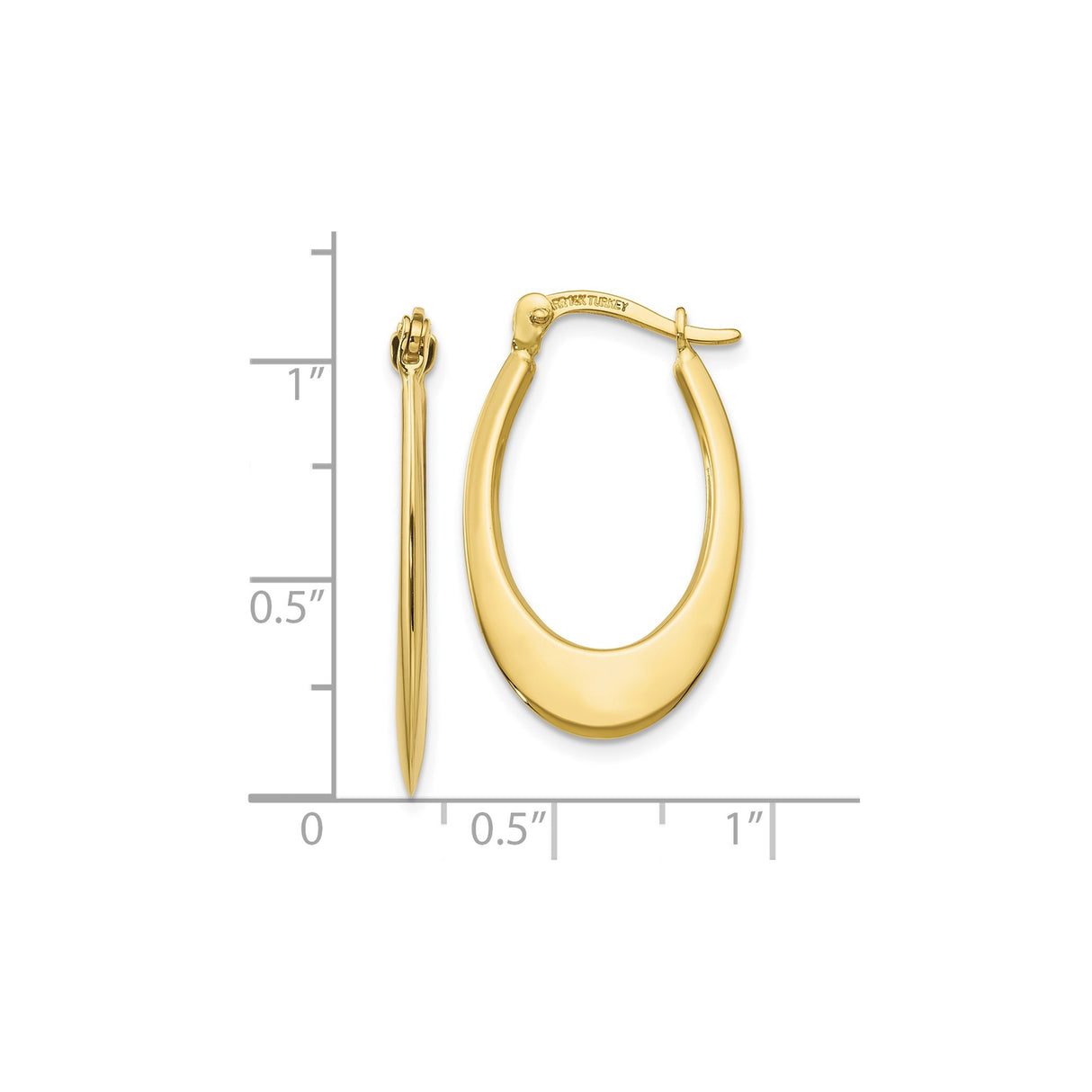 10k Yellow Gold Teardrop Hoop Earrings, Lightweight Polished Oval Minimalist Design