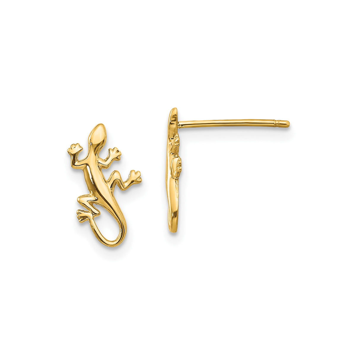 10k Yellow Gold Gecko Stud Earrings, Detailed Lizard Design, Nature-Inspired Animal Theme