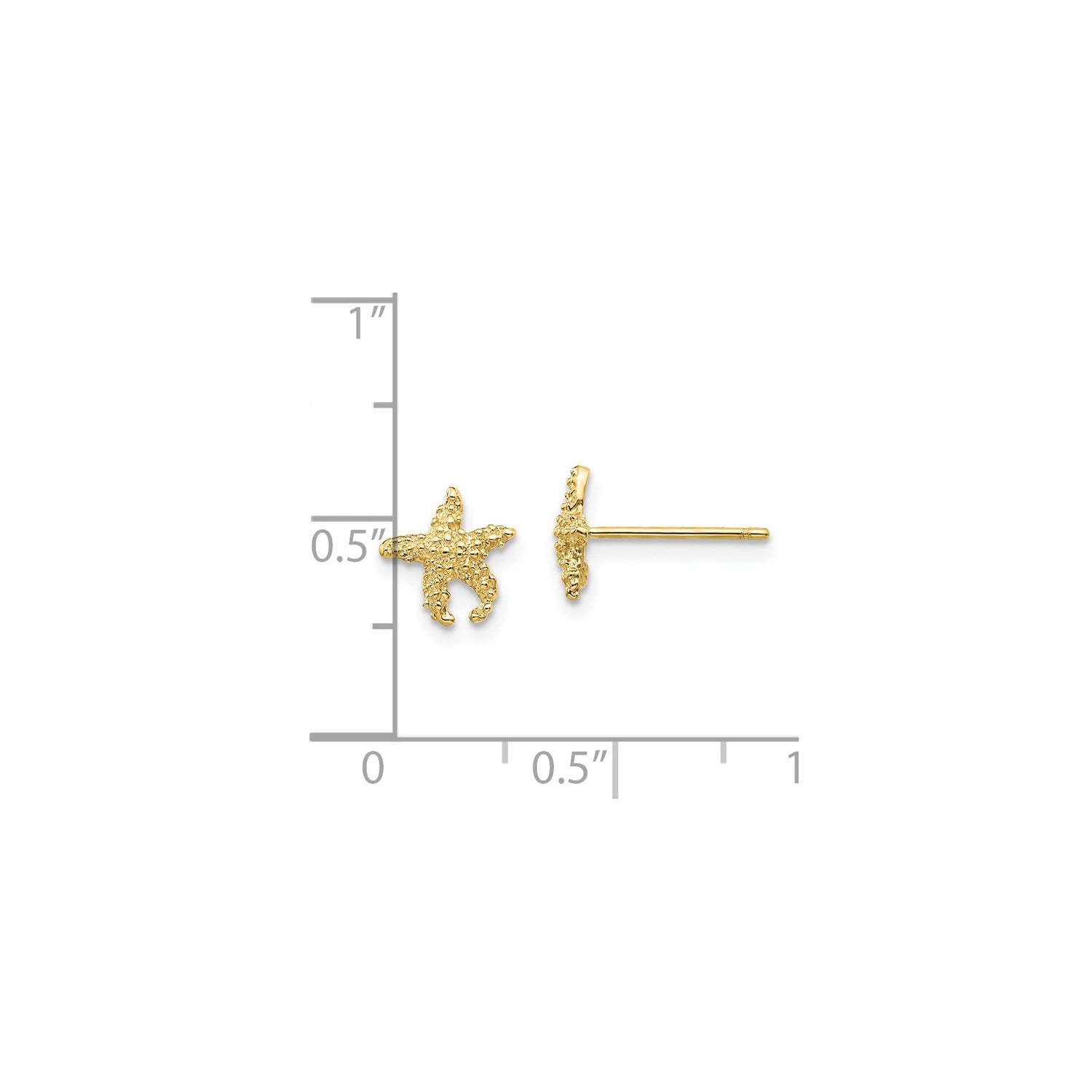 10k Yellow Gold Starfish Stud Earrings, Textured Nautical Sea Life Design for Women