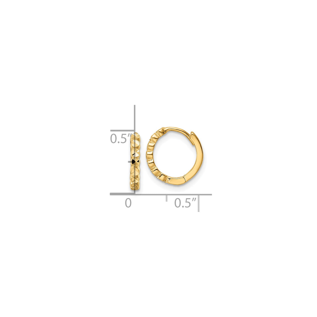 10k Yellow Gold Hoop Earrings, Small Textured Diamond Cut Design, Hinged Back, Lightweight