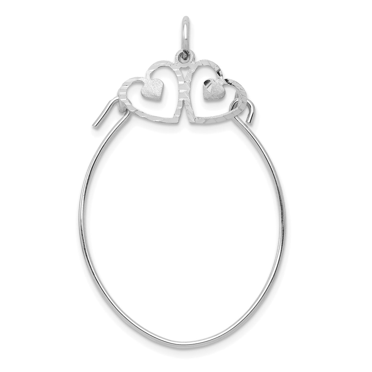 10k White Gold Heart Pendant with Interlocking Open Hearts and Textured Design