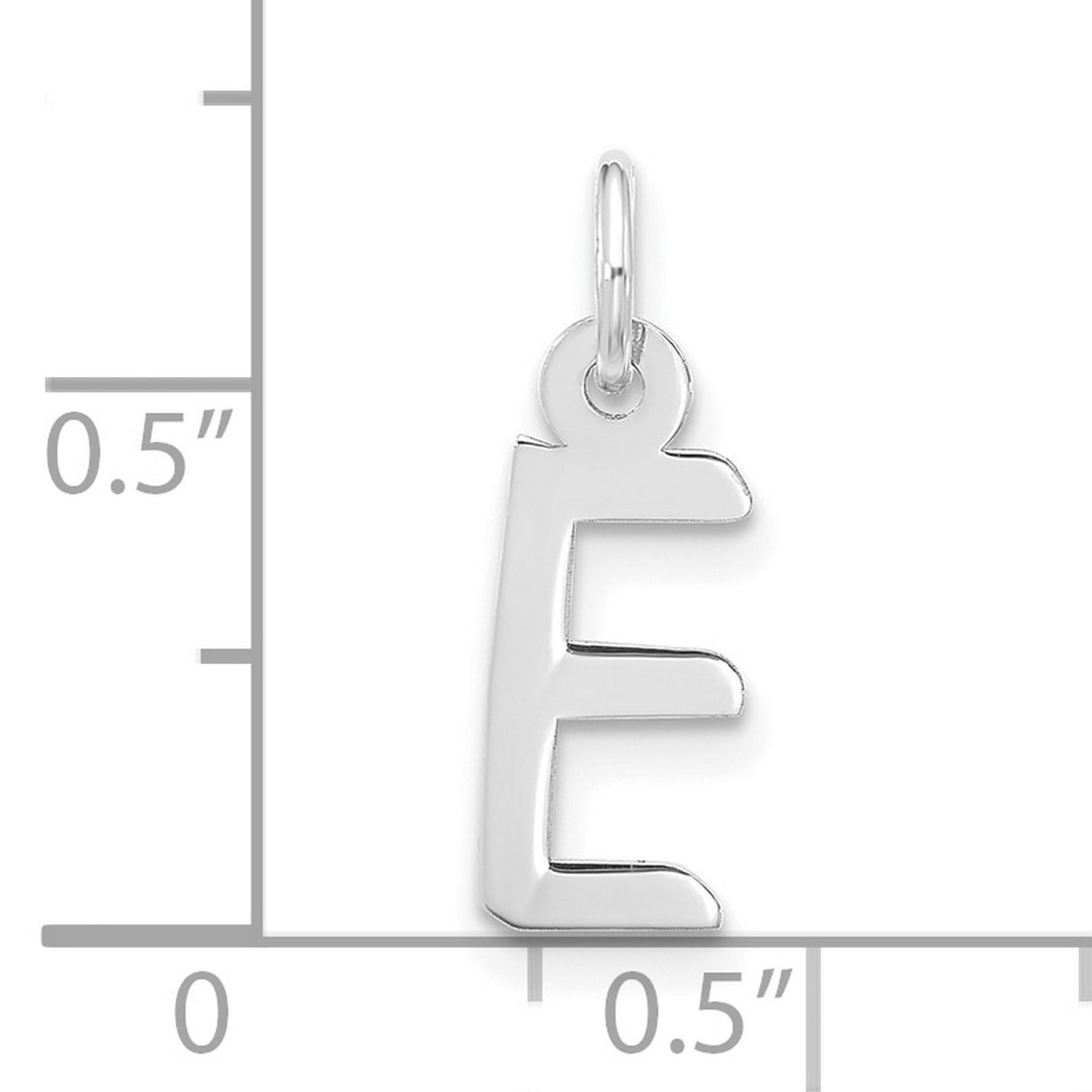 10k White Gold Initial E Pendant, Slanted Block Letter Charm with Polished Finish