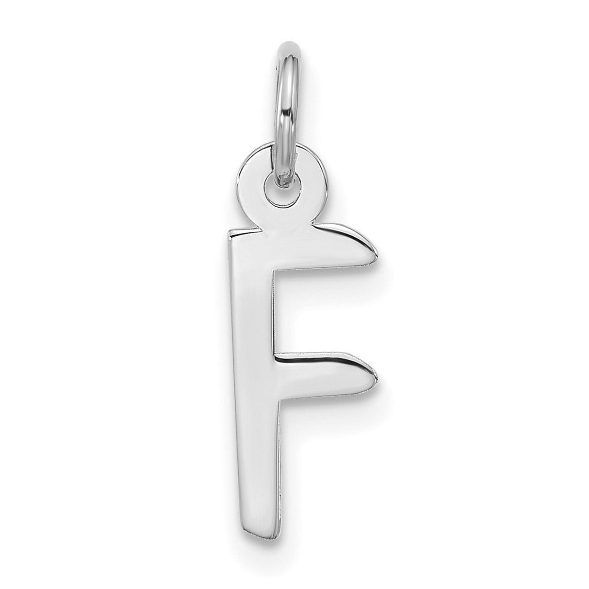 10k White Gold Initial F Pendant, Block Letter Alphabet Charm, Minimalist Unisex Jewelry