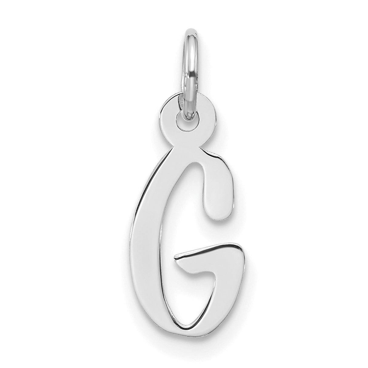 10k White Gold Letter G Pendant, Polished Script Initial Charm for Women