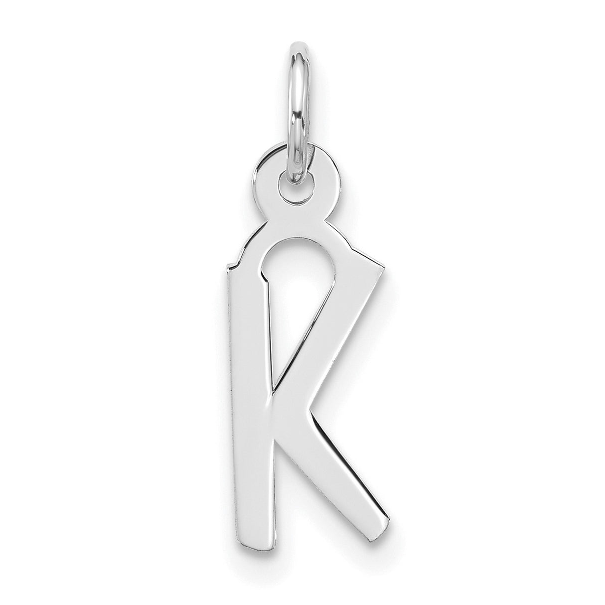 10k White Gold Letter R Pendant, Polished Initial Charm, Modern Monogram Jewelry