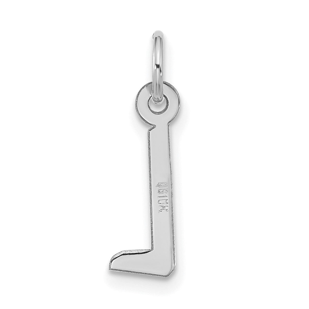 10k White Gold Letter L Pendant, Polished Block Initial Charm for Women or Unisex