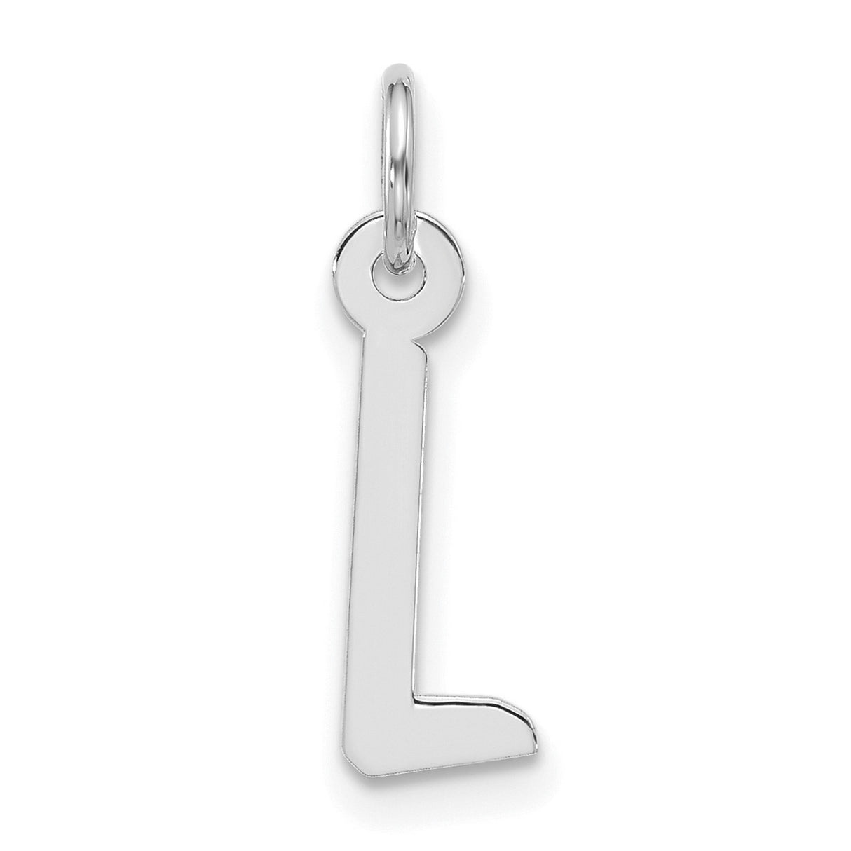 10k White Gold Letter L Pendant, Polished Block Initial Charm for Women or Unisex