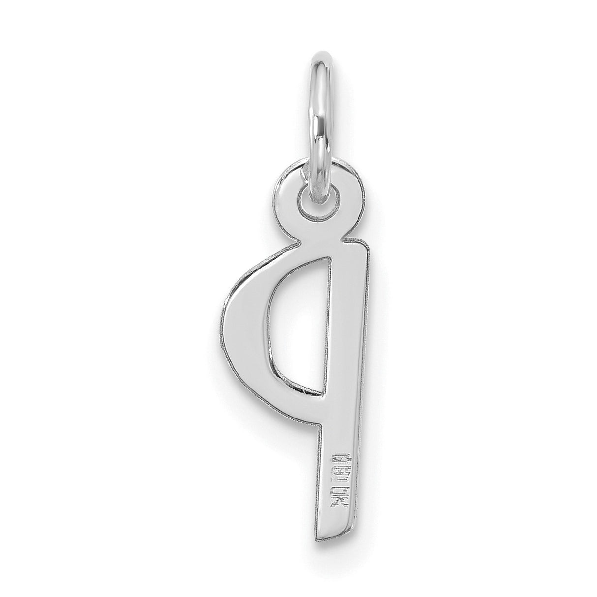 10k White Gold Letter P Pendant Charm, Polished Lowercase Initial for Women or Unisex