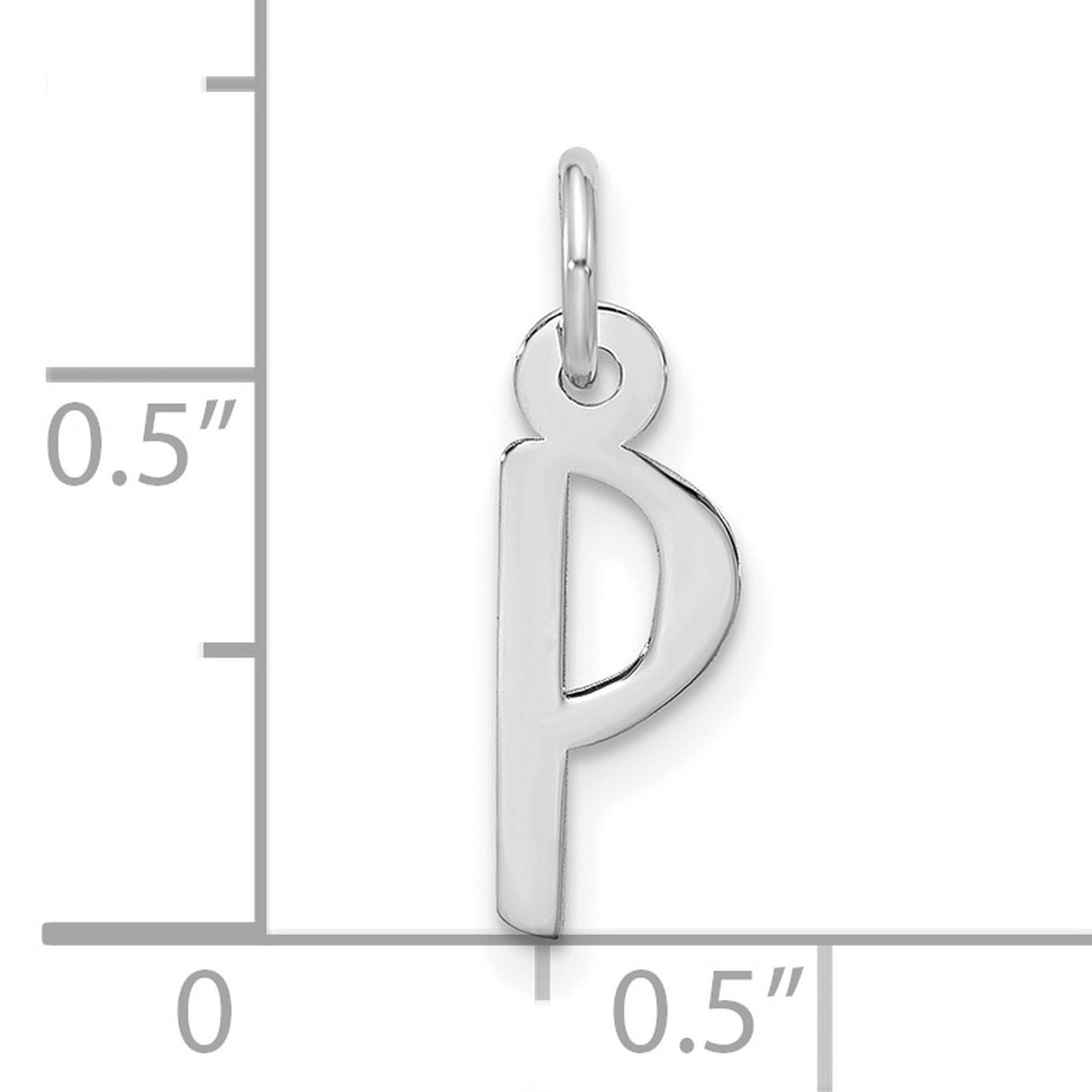 10k White Gold Letter P Pendant Charm, Polished Lowercase Initial for Women or Unisex