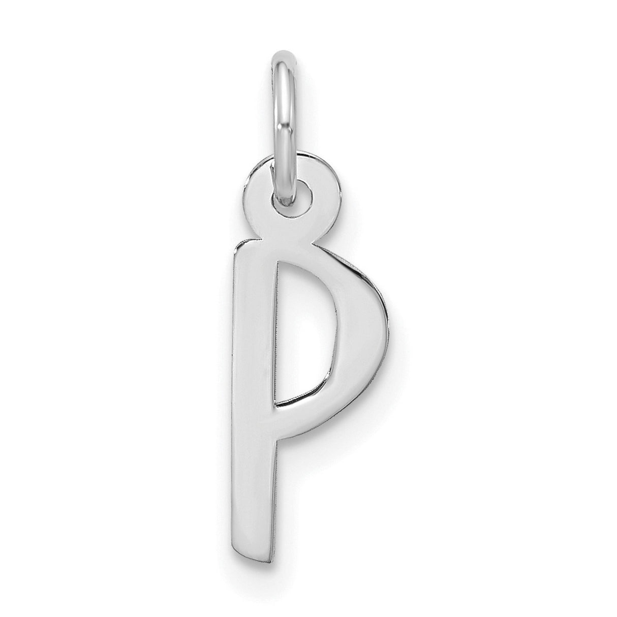 10k White Gold Letter P Pendant Charm, Polished Lowercase Initial for Women or Unisex